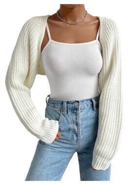 Women's Crop Cardigan Open Front Long Sleeve Knit Sweater Bolero Shrug